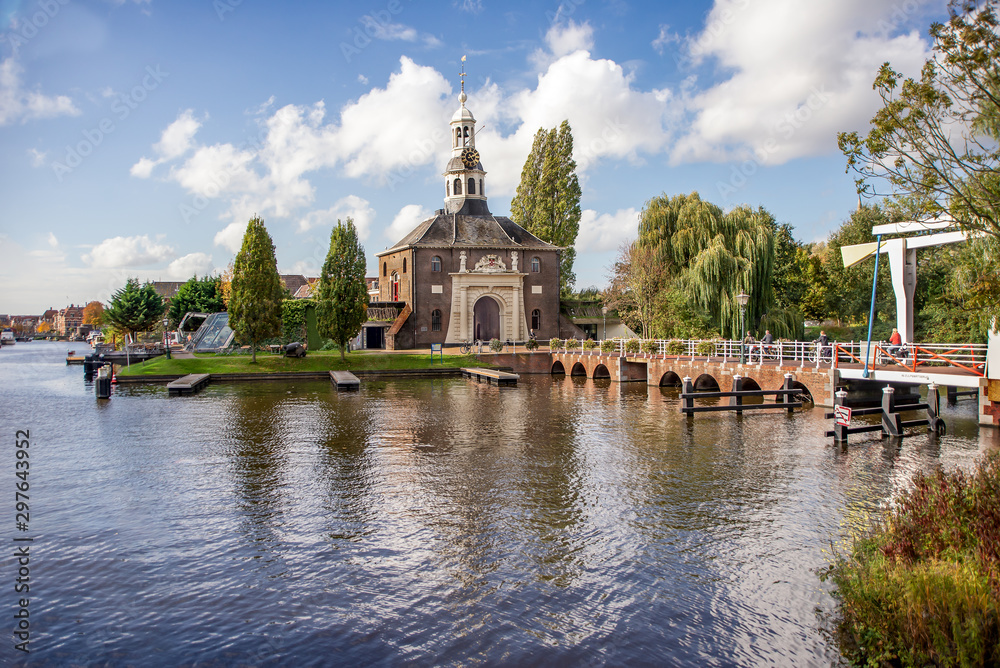 City Gate Zijlpoort and  the canal, landmark in the, Leiden, Netherlands