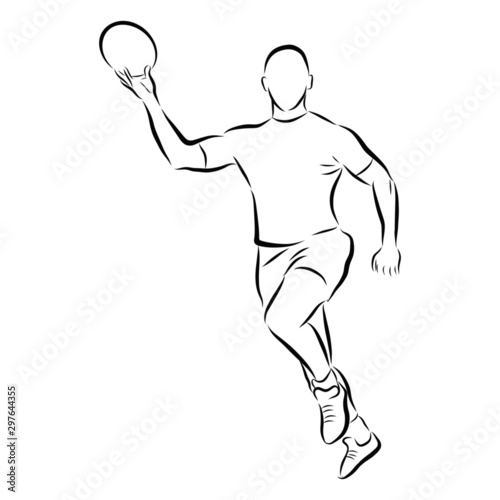 illustration of rugby player sketch, contour vector illustration 