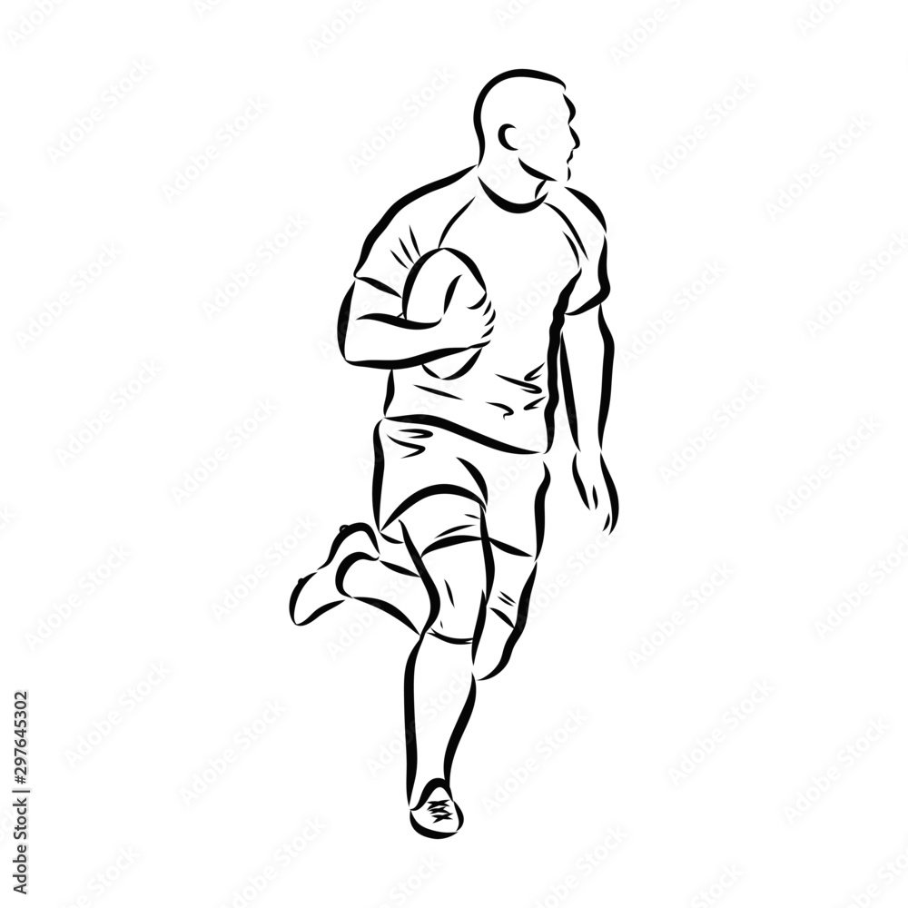 sketch of a man on white background, rugby player sketch.
