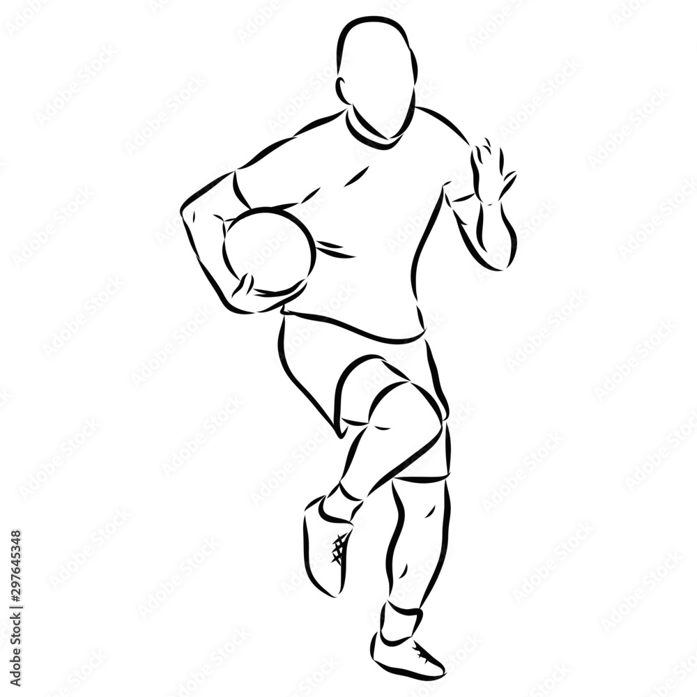 player with ball, rugby player sketch 