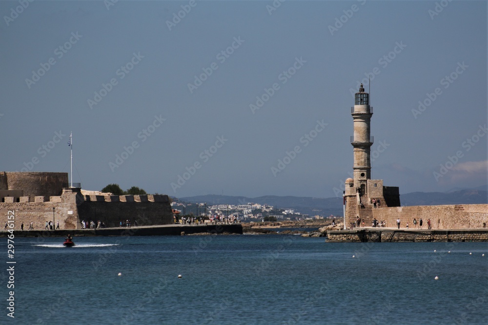 The old venetian harbor of Chania in the meditarennean island Crete
