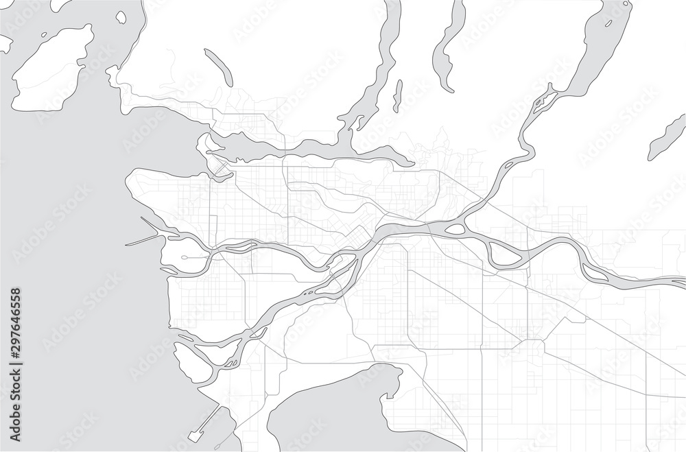 Map of Vancouver and municipalities. Canada, British Columbia. A simple grey scale map without text.
