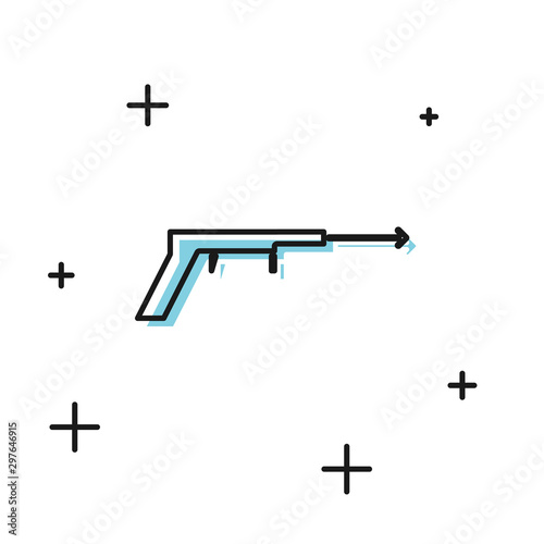Black Fishing harpoon icon isolated on white background. Fishery manufacturers for catching fish under water. Diving underwater equipment. Vector Illustration