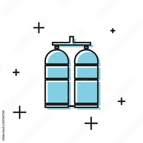 Black Aqualung icon isolated on white background. Oxygen tank for diver. Diving equipment. Extreme sport. Diving underwater equipment. Vector Illustration