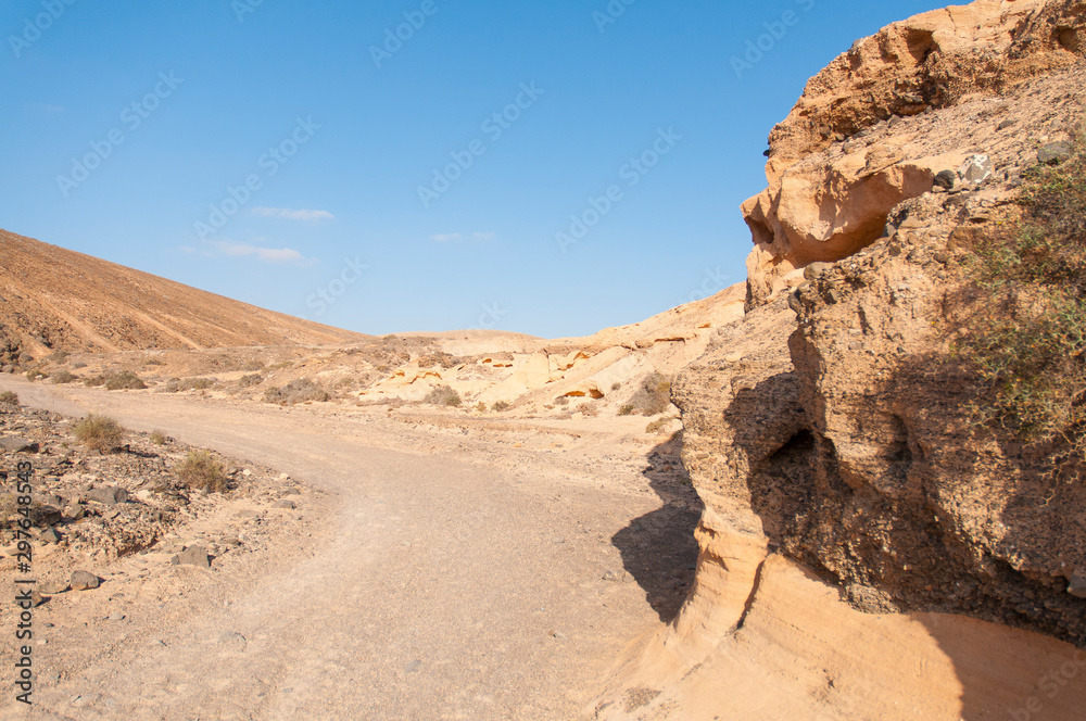 Smooth sandstone walls of Barranco de los Enamorados. Fuerteventura Canary Islands