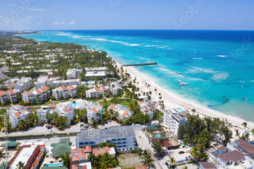 Aerial view from drone on caribbean beach of Atlantic ocean, travel destination