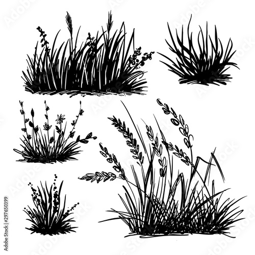 A set of hand-drawn grass, black forts for graphic design.