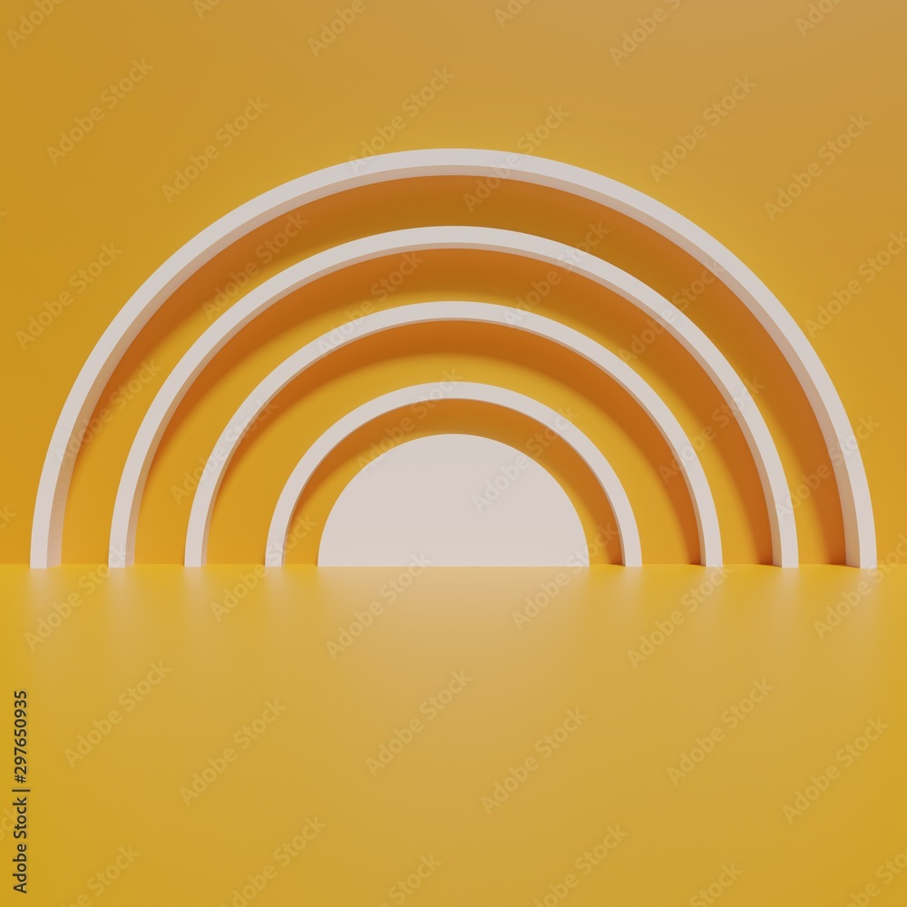 Obraz premium Circles white and yellow interior 3d hall concept