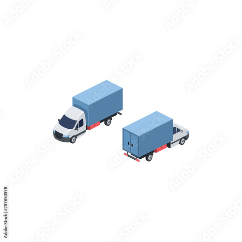 Freight van logistics. Vector 3d isometric, color web icon, new flat style. Creative illustration design, idea for infographics.