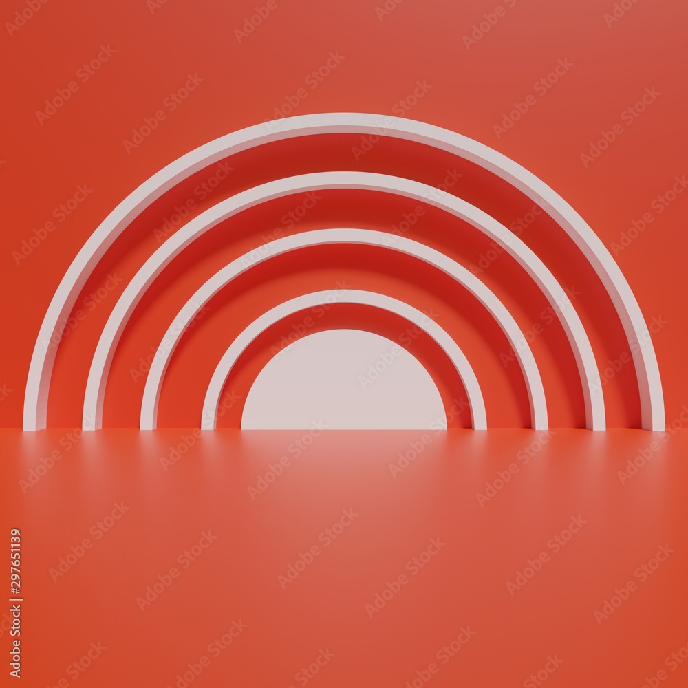 Fototapeta premium Abstract room 3d concept orange circles empty