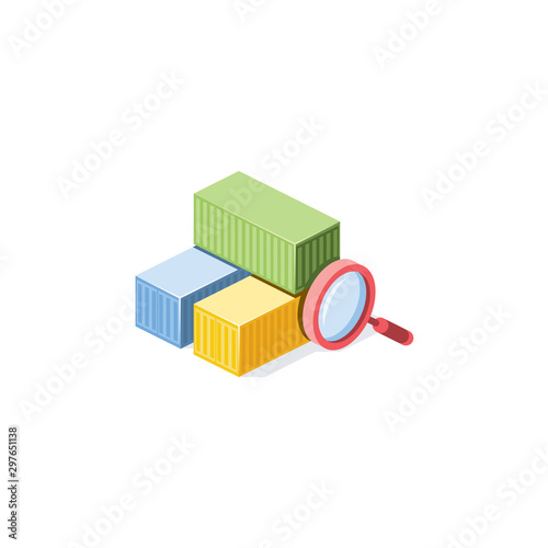 Cargo search, track. Vector 3d isometric, color web icon, new flat style. Creative illustration design, idea for infographics.