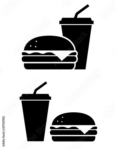 Burger and soda icon vector. Hamburguer design