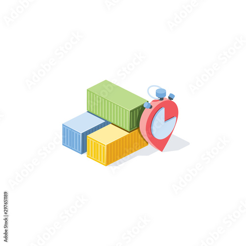 Cargo delivery, Containers, time, term. Vector 3d isometric, color web icon, new flat style. Creative illustration design, idea for infographics.