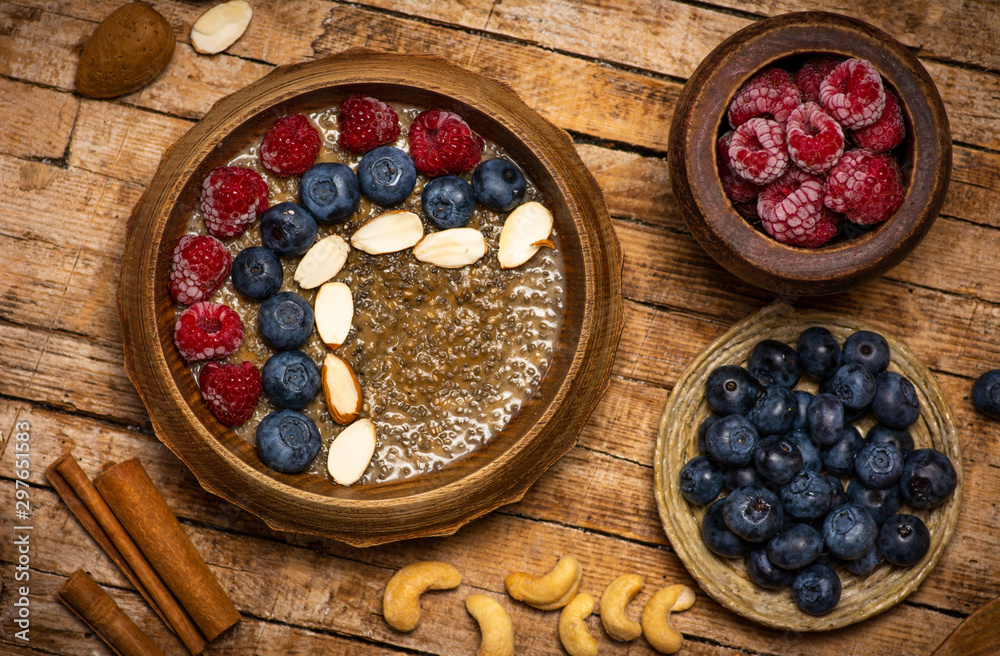 Chia seed healthy porridge with berry fruits Chia seed healthy porridge with berry fruits