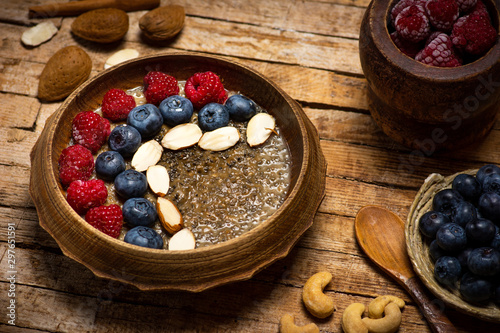 Chia seed healthy porridge with berry fruits