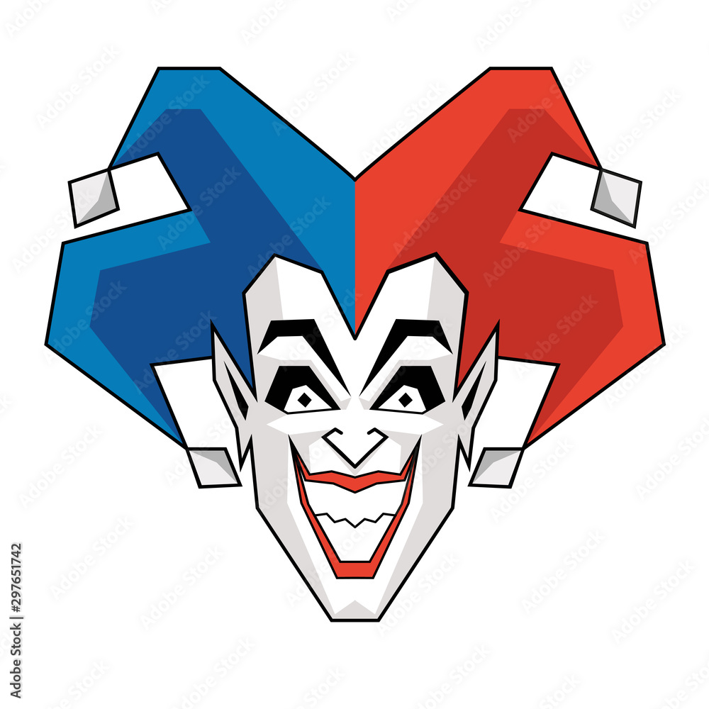 Joker geometric vector drawing icon. Stylized illustration face of ...