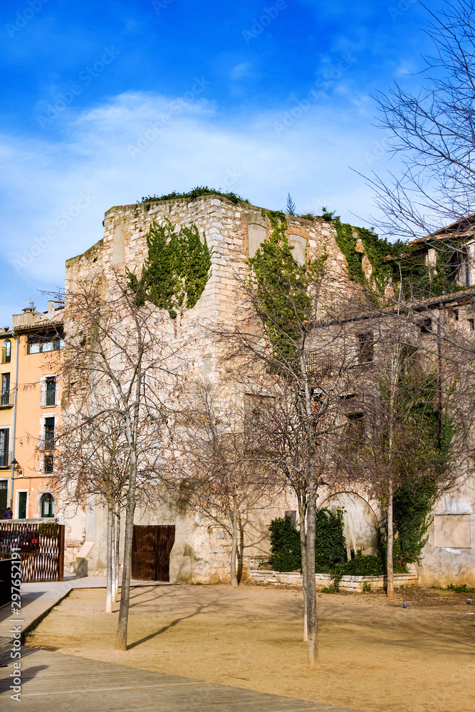 Old town of Girona in winter day, Girona landmarks, Details of old buildings and streets, Girona, Catalonia