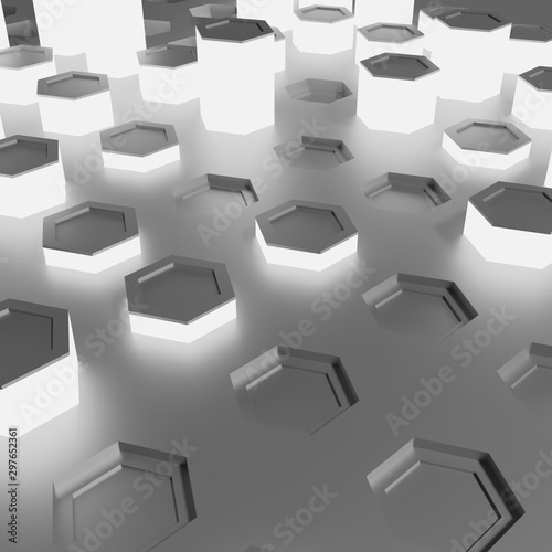 Hexagons surface with light 3d render abstract