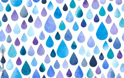 Seamless watercolor rainy background. Blue raindrops pattern.