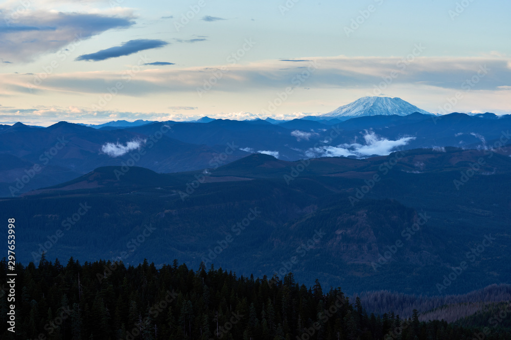 View of the mountains with St Helens summit near Portland.