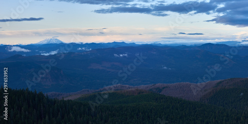 Panoramic view of the mountains with St Helens summit near Portland.