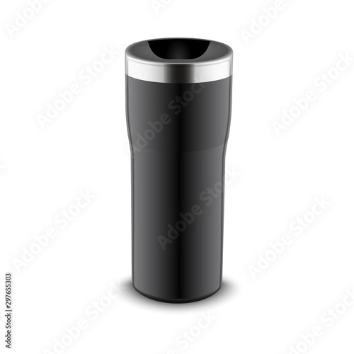 Tumbler bottle mug for travel. Thermo water cup plastic or metal coffee mug template design