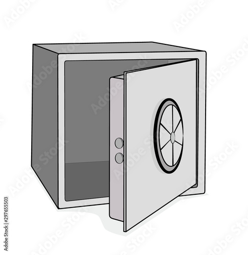 Bank deposit box. Security concept with metal open box bank safe money. Bank open safe empty on white, vector illustration. Flat design.