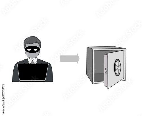 Bank deposit box and burglar opening safe box. Isolated illustration on a white background. Flat design.
