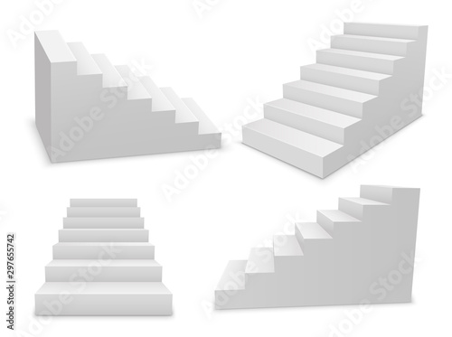 Stair 3d white isolated ladder  staircase vector architecture concept