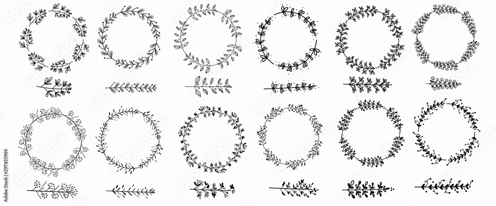Wreath of flowers with leaves vector. Wreath flowers with ornaments for, banner,  Invitation card design and more