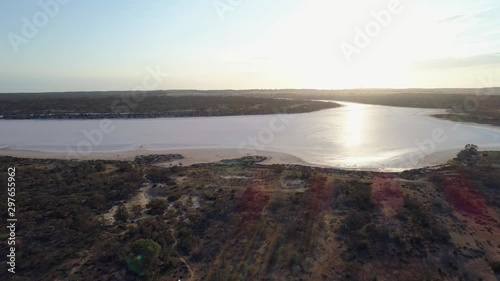 Flying over Australian desert away from salt lake at sunrise. Murray-Sunset National Park, Australia photo