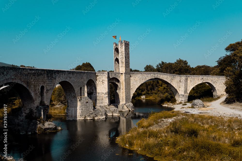 Famous romanic bridge of Besalu town, Spain