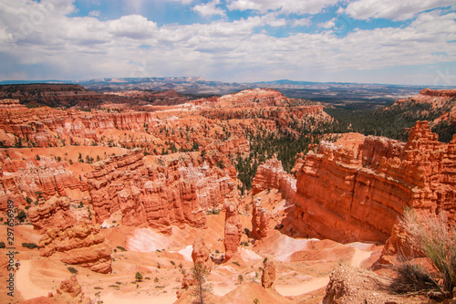 Beautiful Bryce Canyon National Park in Utah, USA. Orange rocks, blue sky. Giant natural amphitheaters and hoodoos formations. Great panoramic views from vista points and breathtaking adventure. © Anastassiya
