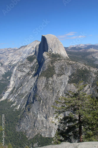 Glacier Point, an overlook with a commanding view of Yosemite Valley, Half Dome, and the High Sierra is located 30 miles (one hour) from Yosemite Valley