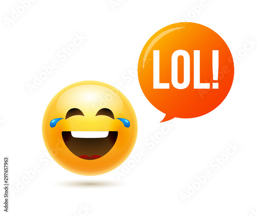Lol emoji icon smile face. Emoticon joke happy cartoon funny lol emoji illustration
