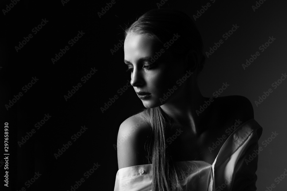 Black and white portrait of a beautiful girl Black and white portrait of a beautiful girl