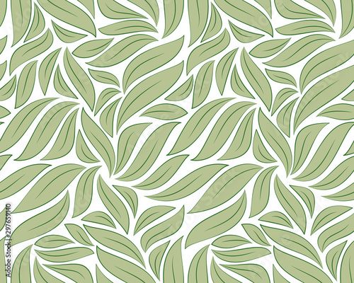 Green leaves seamless background on white background. Vector illustration.