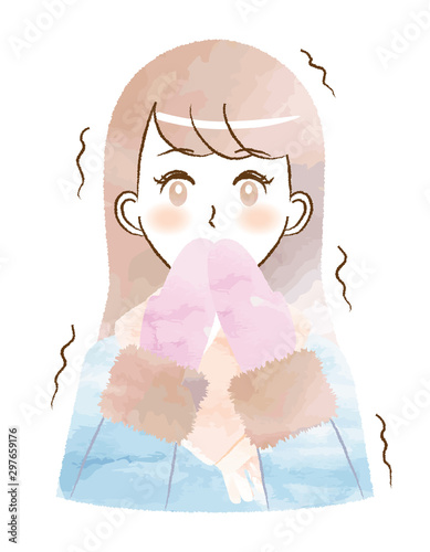 Illustration of a woman shivering in the cold