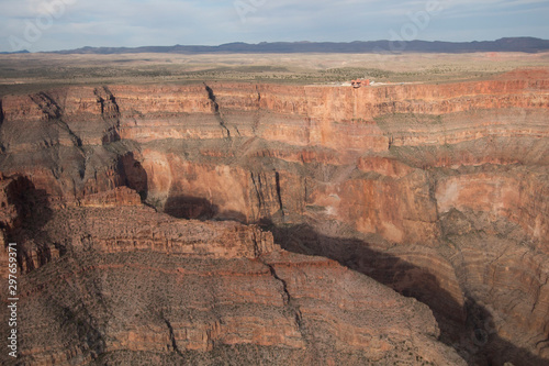 Aerial of the Grand Canyon West Rim with the famous The Skywalk Bridge at Eagle Point in the Hualapai Nation. photo