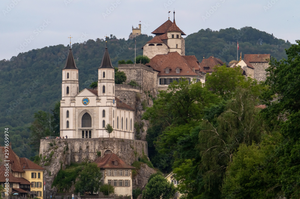 Aarburg Castle historical medieval castle and church, Switzerland
