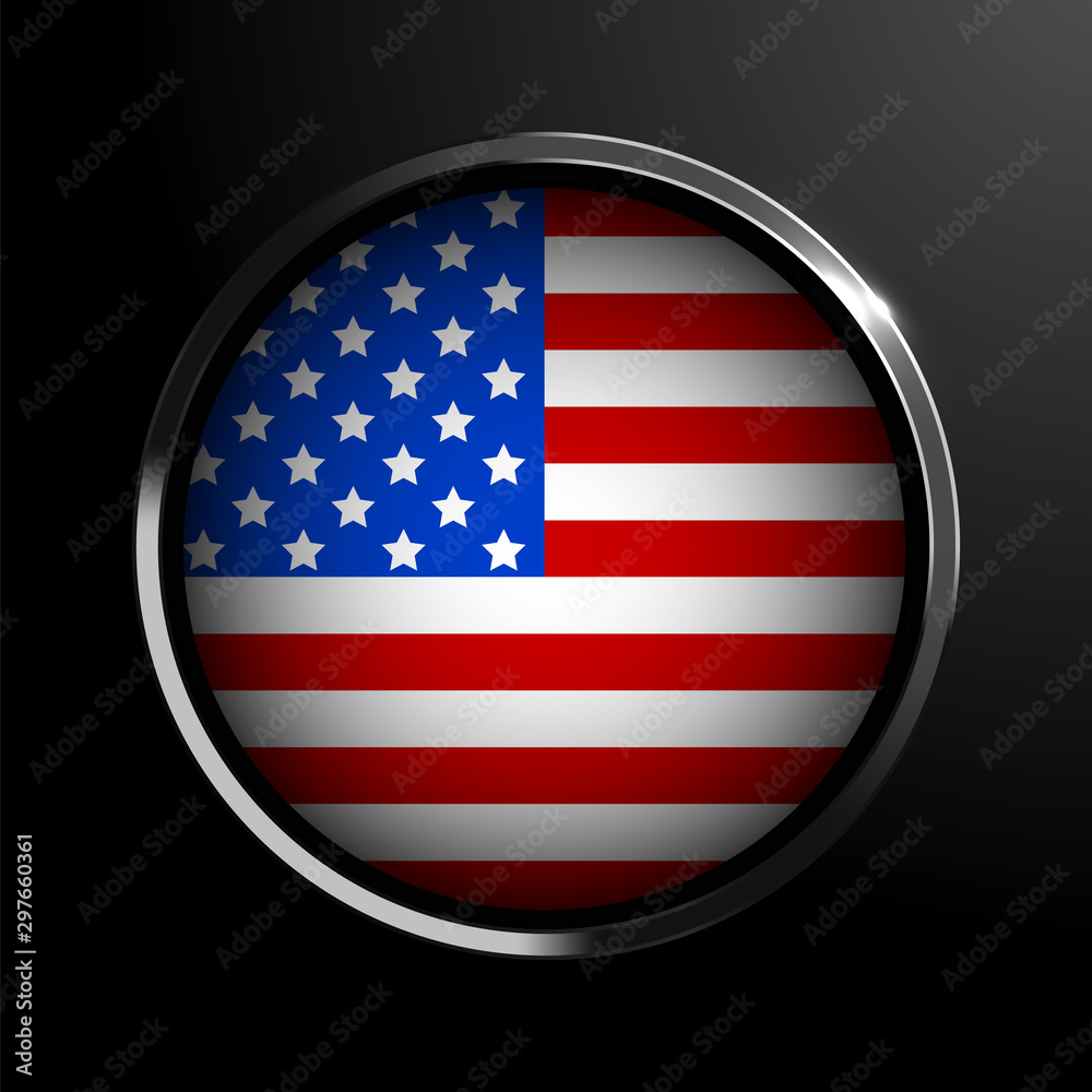 United States Of America Flag In Metal Round Frame United States Of America Flag In Metal Round Frame