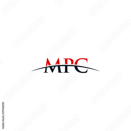 Initial letter MPC, overlapping movement swoosh horizon logo company design inspiration in red and dark blue color vector