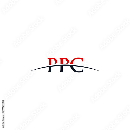 Initial letter PPC, overlapping movement swoosh horizon logo company design inspiration in red and dark blue color vector