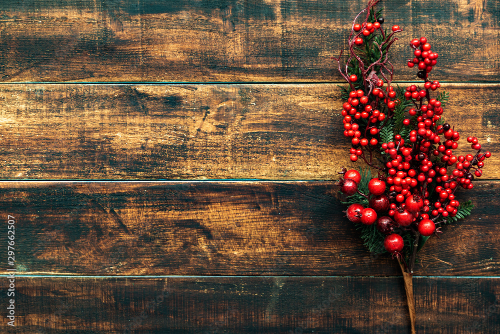 Branch with red berries. Natural Christmas decoration Branch with red berries. Natural Christmas decoration