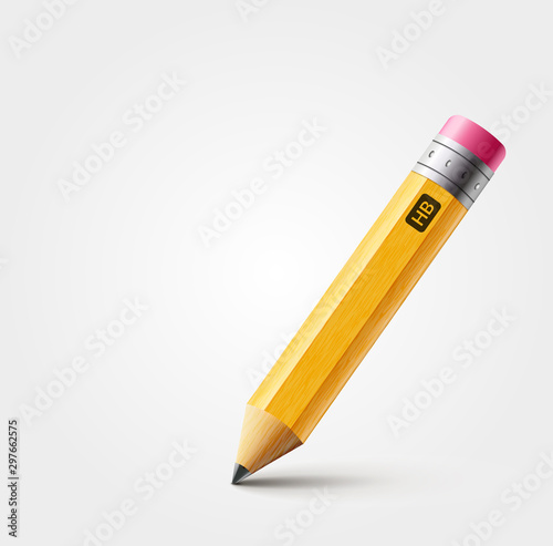Vector short yellow pencil, Realistic pencil isolated cartoon with rubber eraser photo