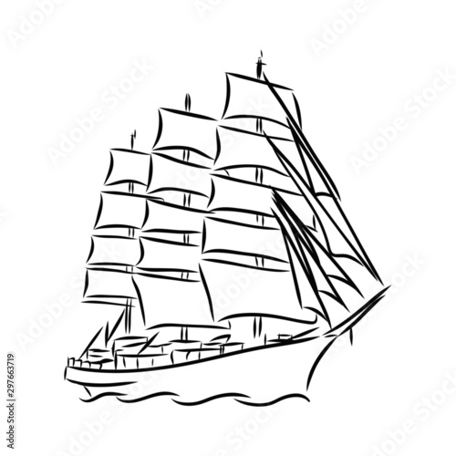 sailing ship on white background