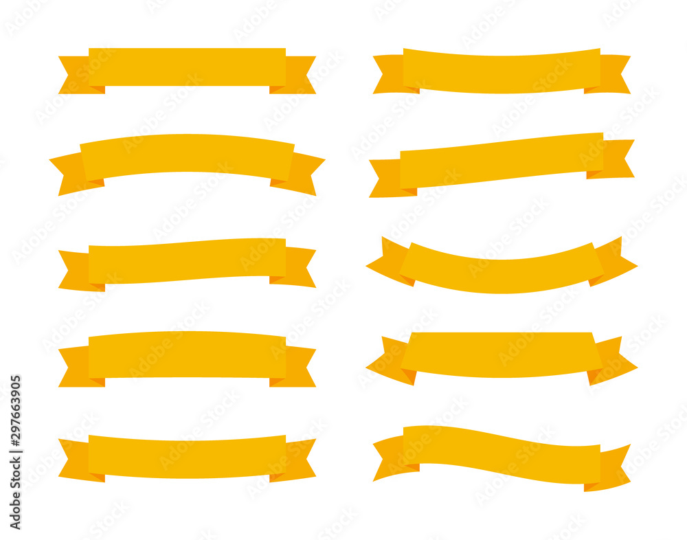 Set different flat vector ribbons banners isolated on white background. Yellow strips in origami style Vector illustration design