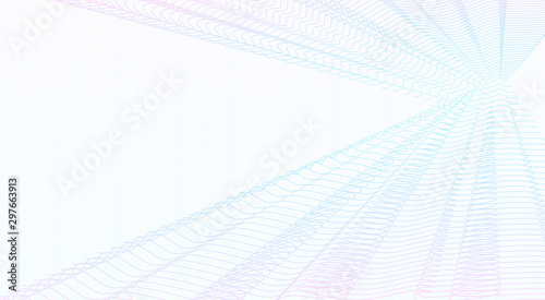 Light teal, pink vector watermark. Guilloche art line design. Abstract colored banner, certificate, cheque, ticket, template. Wavy subtle pastel curves. White background. Pleated net. EPS10 image