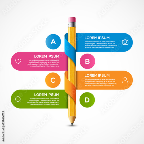 Pencil info graphic design template. Pencil infographic concept school brochure banner step