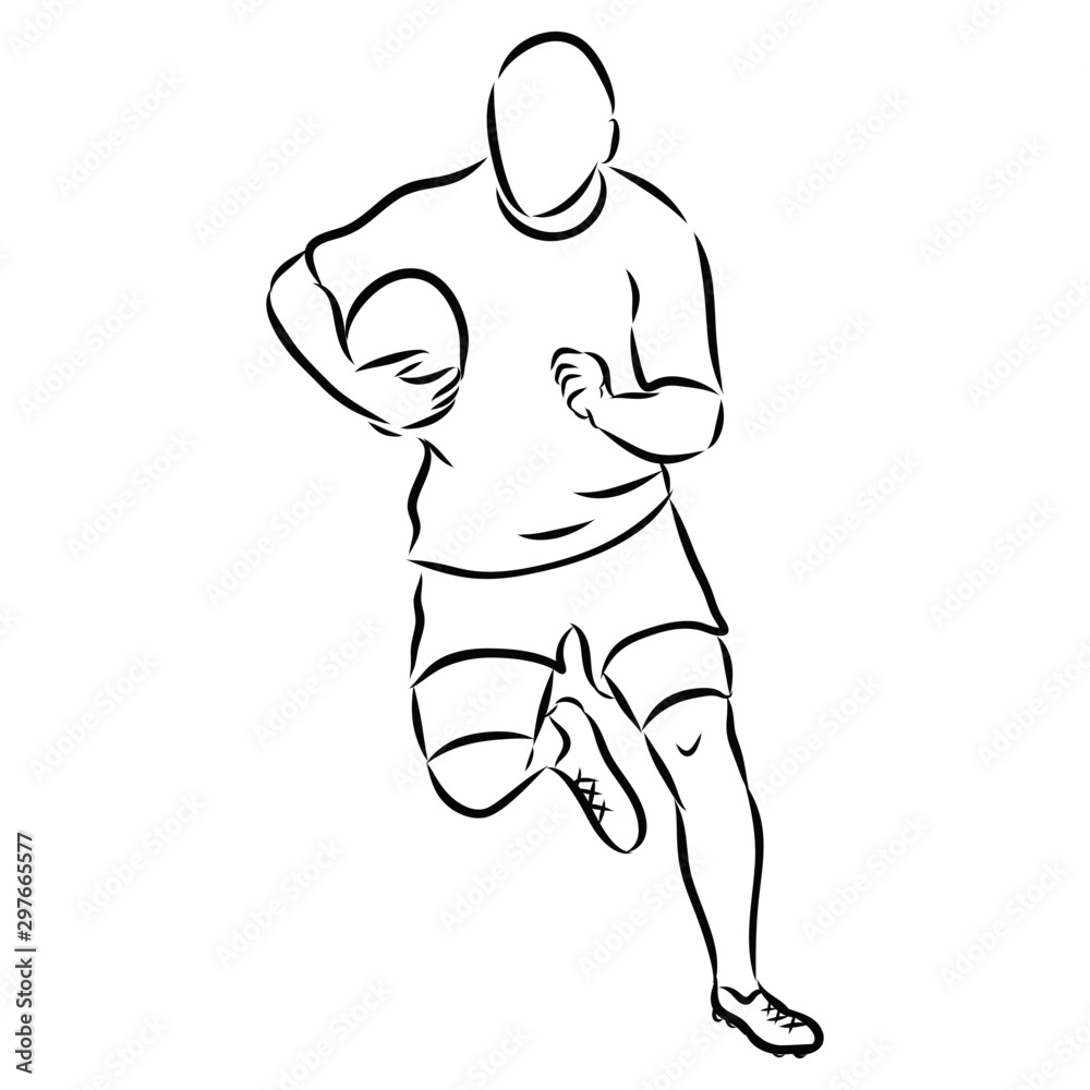 illustration of a man, rugby player sketch, contour vector illustration 